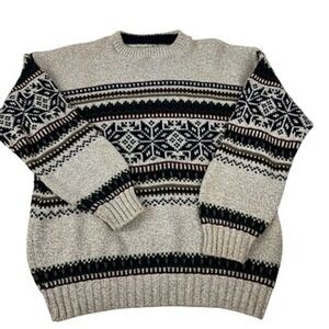 Vintage‎ USA Made Fieldmaster Sweater Blue Gray Winter Snowflkes Cotton Ski  L